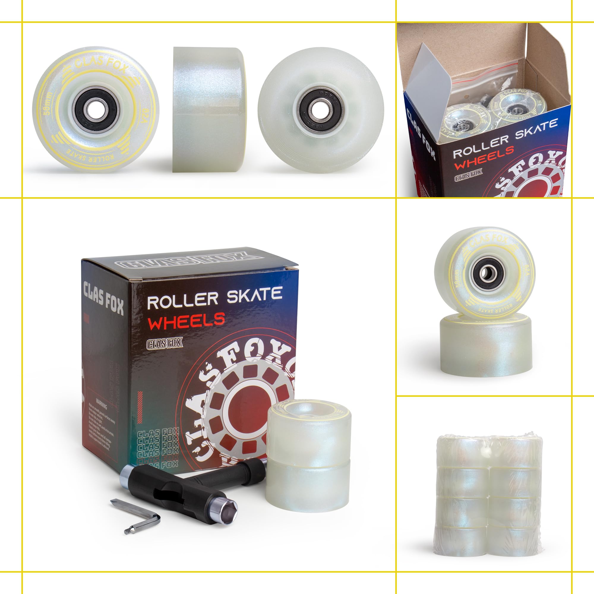 Ruedas para patines para exteriores o interiores, 58 mm, 32 mm, 82 A (juego de 8) (blanco)
