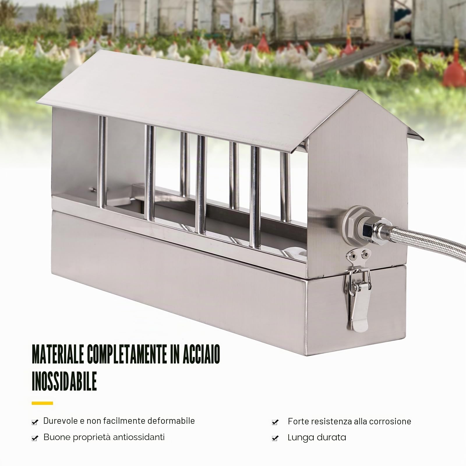Abbeveratoio Automatico per Polli, Distributore D'Acqua Per Piccioni in Acciaio Inox con Valvola a Galleggiante Fontana di Abbeveratoio per Pollo Anatra Oca Piccione Quaglia