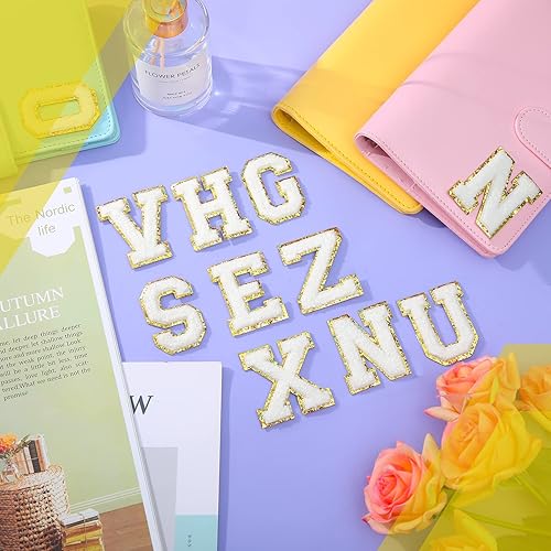 Miniatura 4 de 104 Pieces Self Adhesive Chenille Letter Patches Dupes Glitter Initial for Clothing DIY Mobile Phone Backpacks Hat (White)