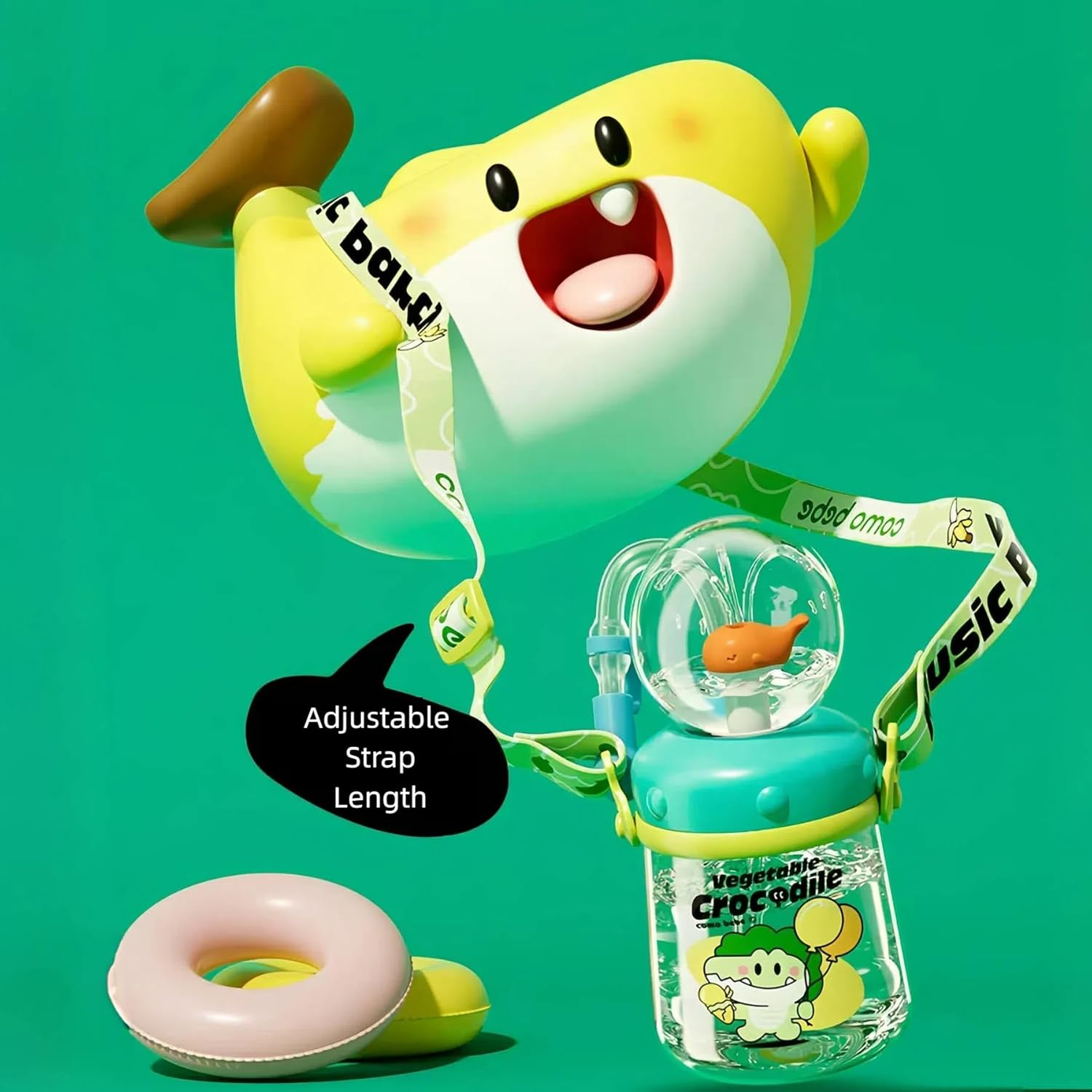 Drinking Cup With Whale Squirt, Weighted Sippy Cups With Adjustable Straps, 300ml Whale Water Cups With Silicone Soft Tip, Portable Leak Proof Straw Sippy Cup For Kids (A-Green) - Image 2