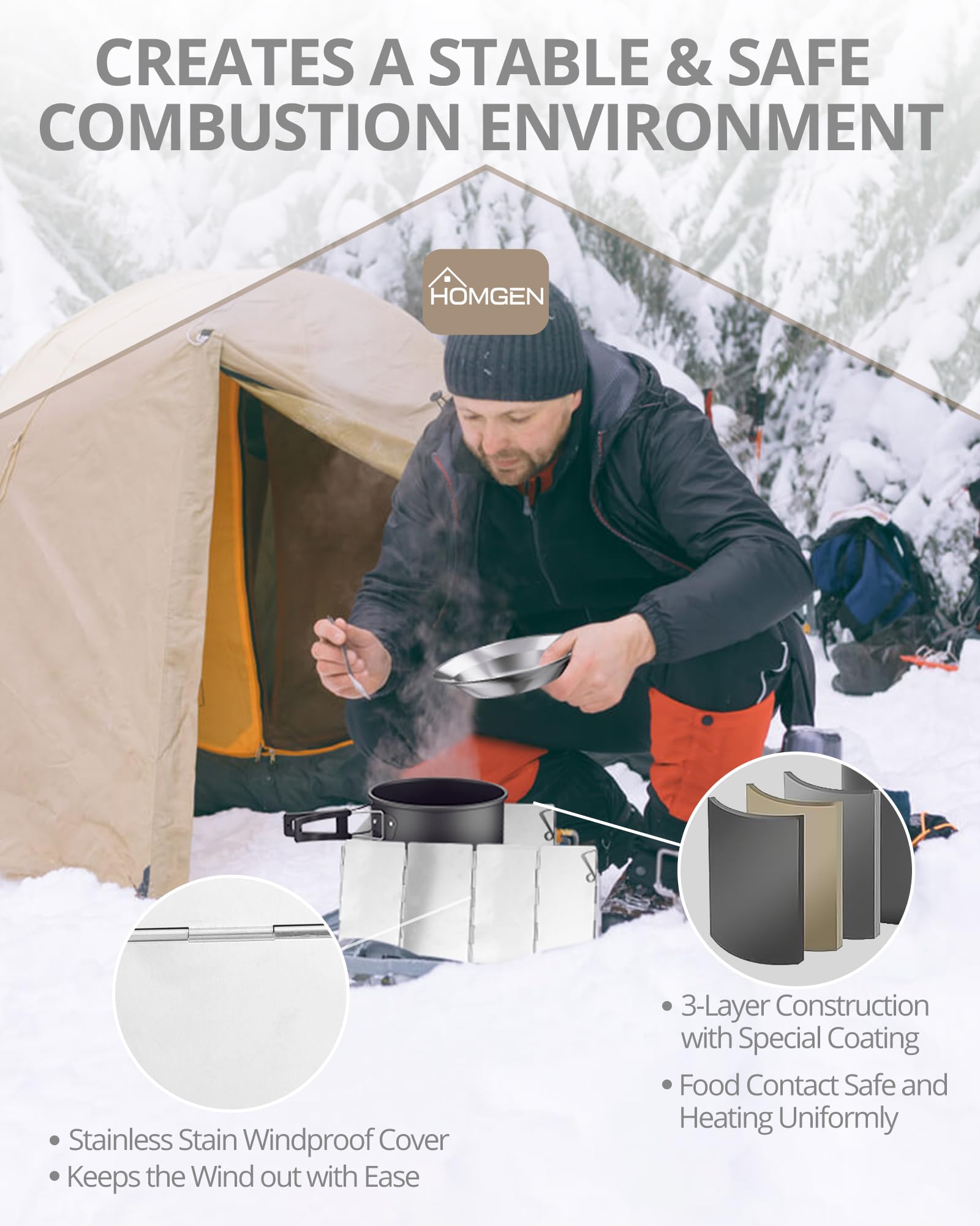 HOMGEN Set di pentole da campeggio per 1-2 persone, 13 pezzi, in alluminio, con pentole, bollitore, piatti, ciotole, protezione antivento, per esterni, campeggio, escursionismo, picnic, portatile