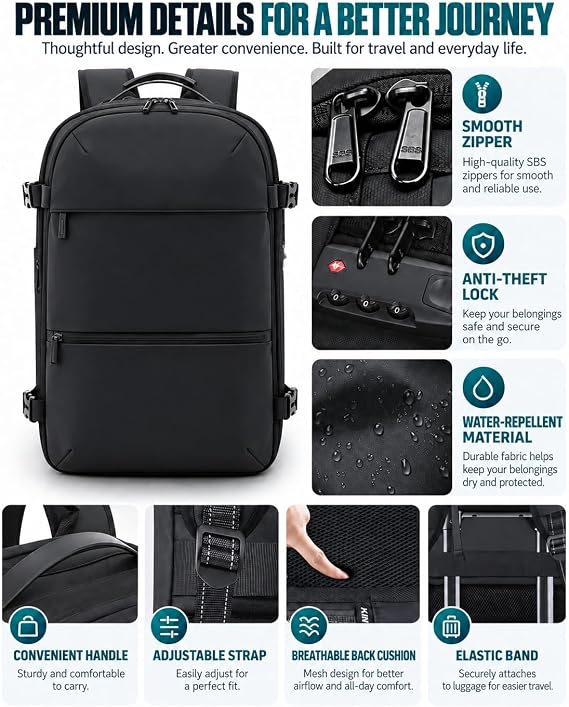 Vacuum Travel Backpack with Pump, 17.3-Inch Laptop, 2 Front Zips