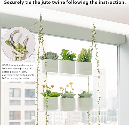 Miniatura 6 de Sumerflos Estantes acrílicos de 2 niveles para ventana de cocina, dormitorio, sala de estar, cajas dobles de flores de 16 pulgadas, estantes