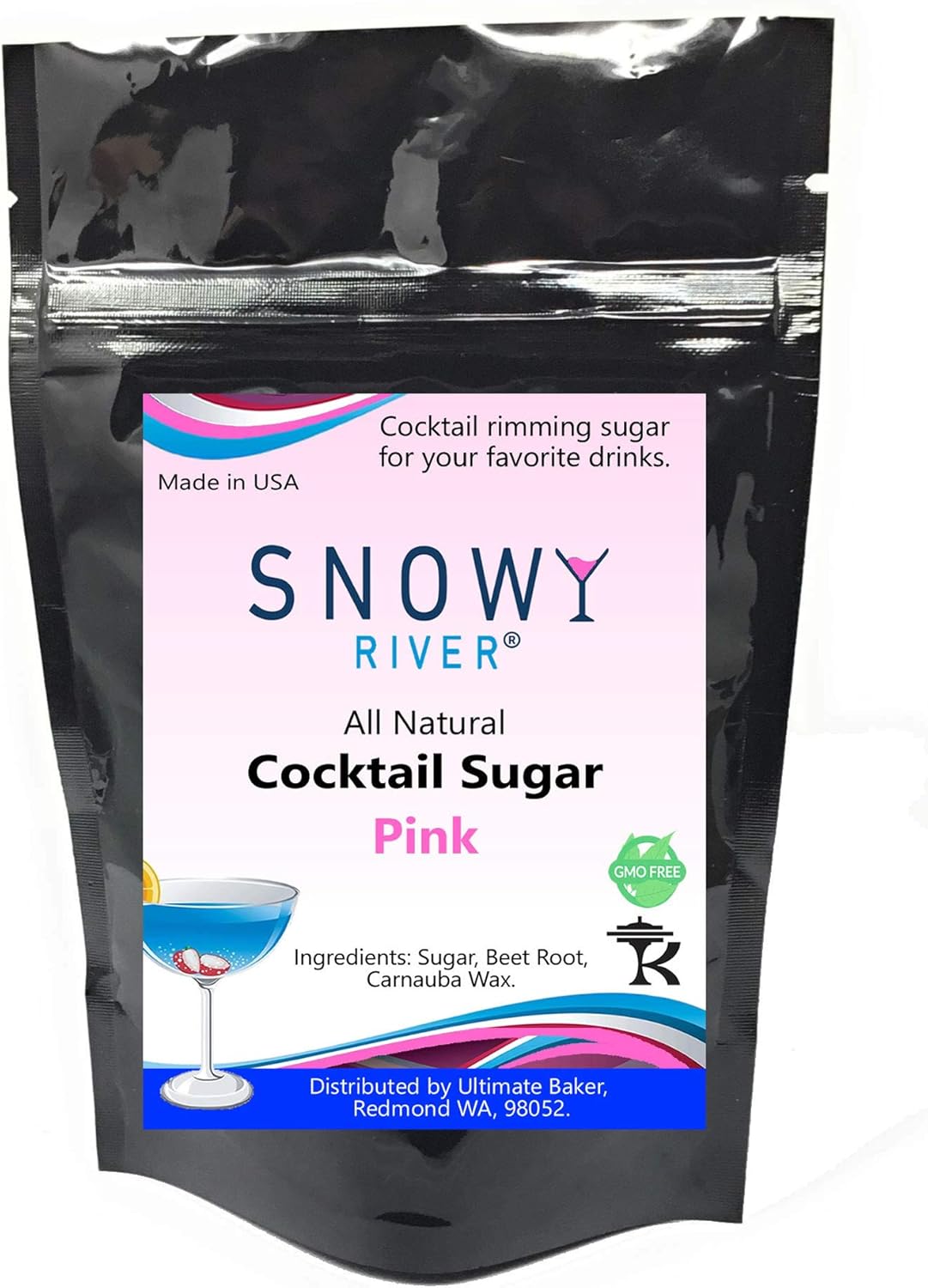  | Snowy River Pink Cocktail Sugar - Kosher Certified Naturally Colored Pink Cocktail Rimmer (8oz, Medium Crystal): Rimming Salts & Sugars