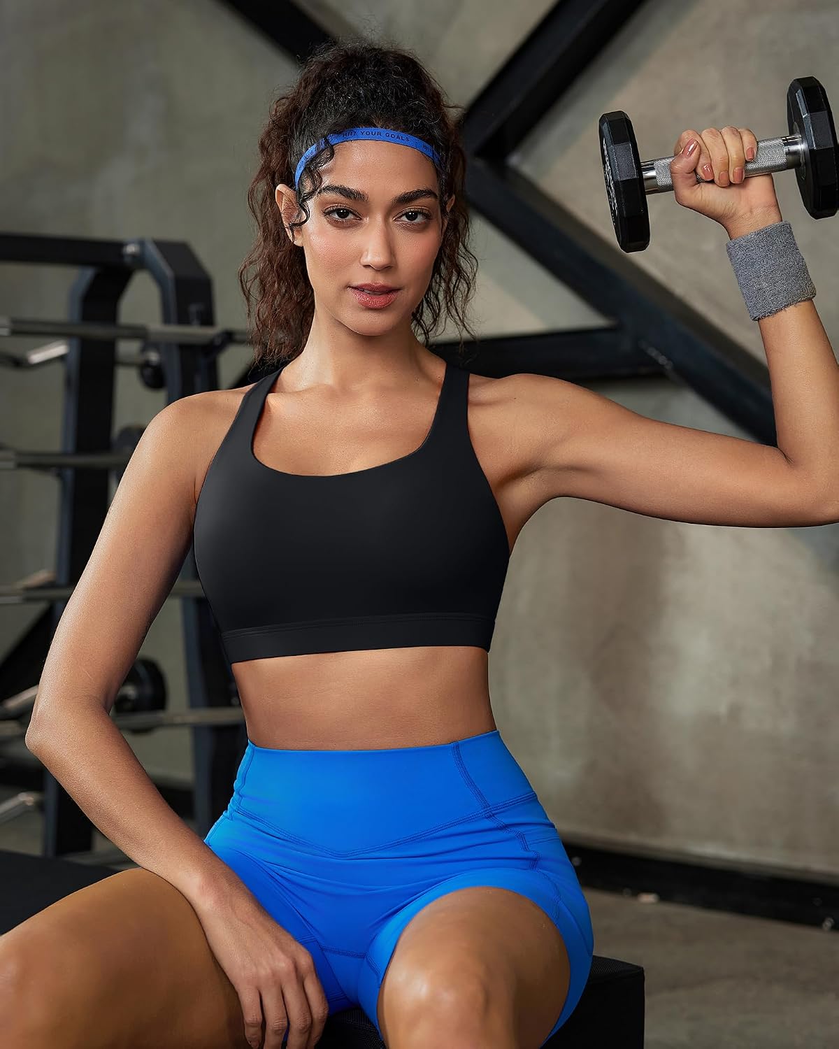 RUNNING GIRL Sports Bra for Women,Strappy Running Supportive High Impact Sports Bra with Sewn in Pads