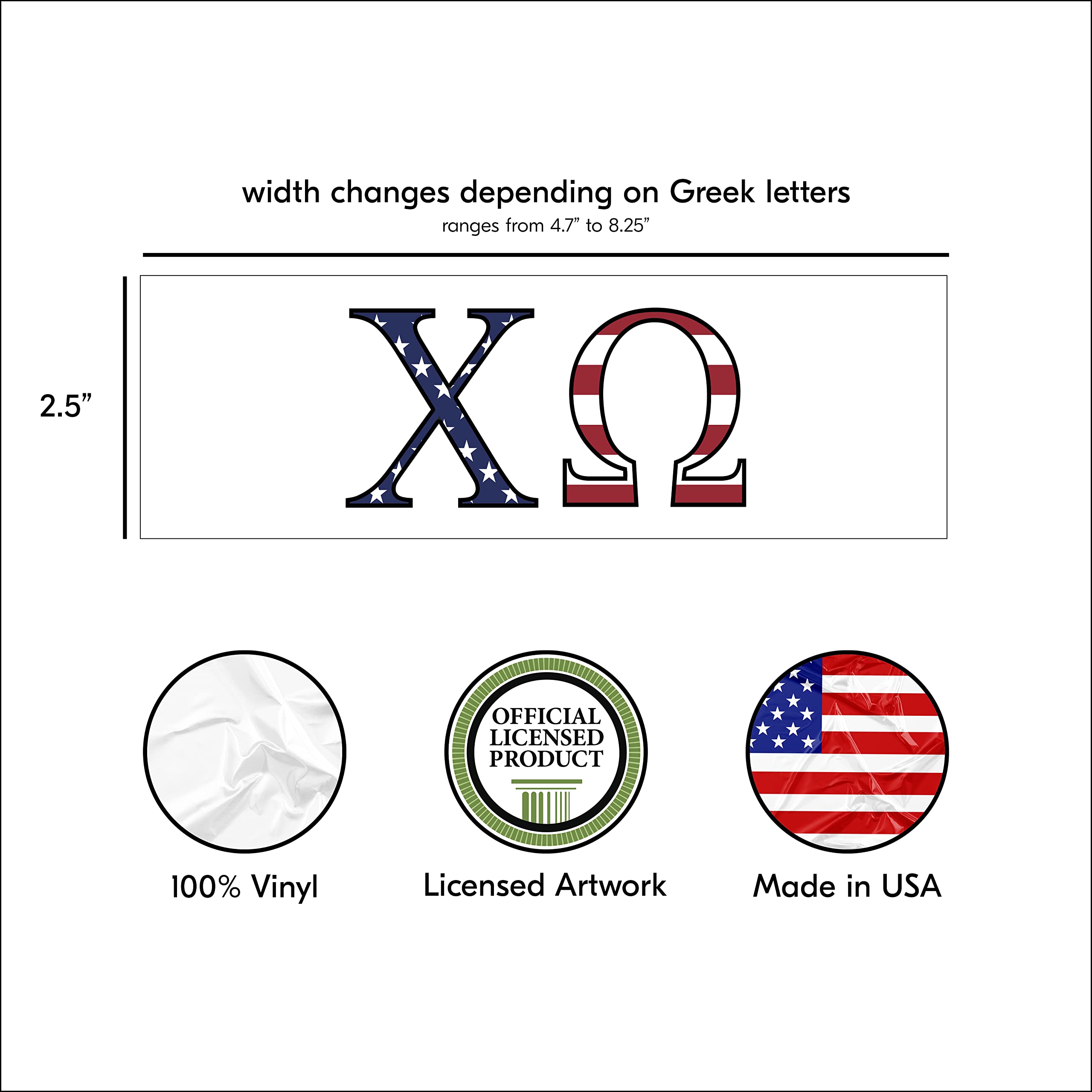 Chi Omega Greek Sorority Sticker Decal, 6,3 cm di altezza, bandiera americana