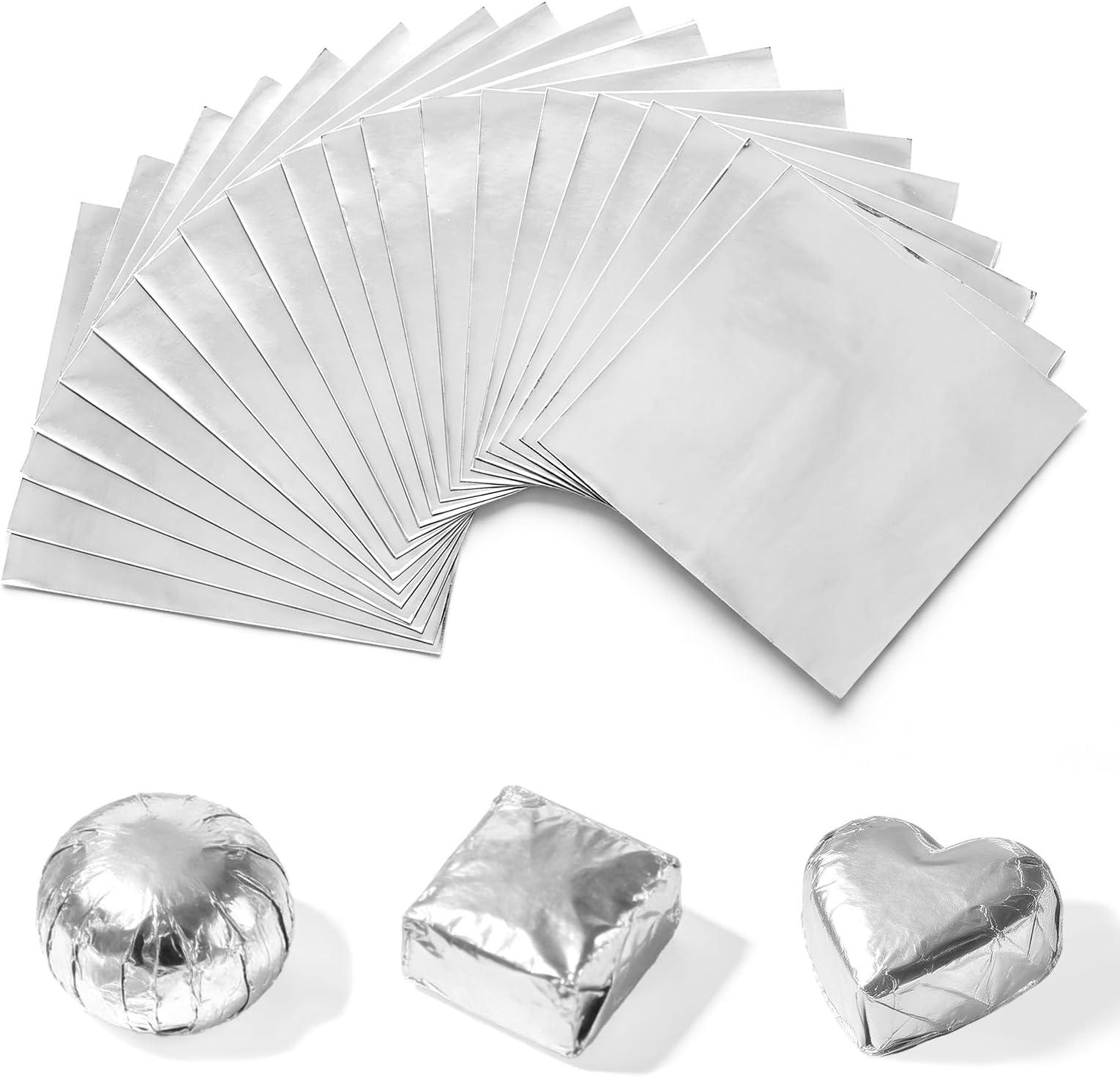 Wowagoga 300 Pcs Foil Candy Wrappers - 6x6 Inches Aluminum Foils Paper Chocolate Candy Wrappers for Homemade Candies Gifts Decoration (Silver)