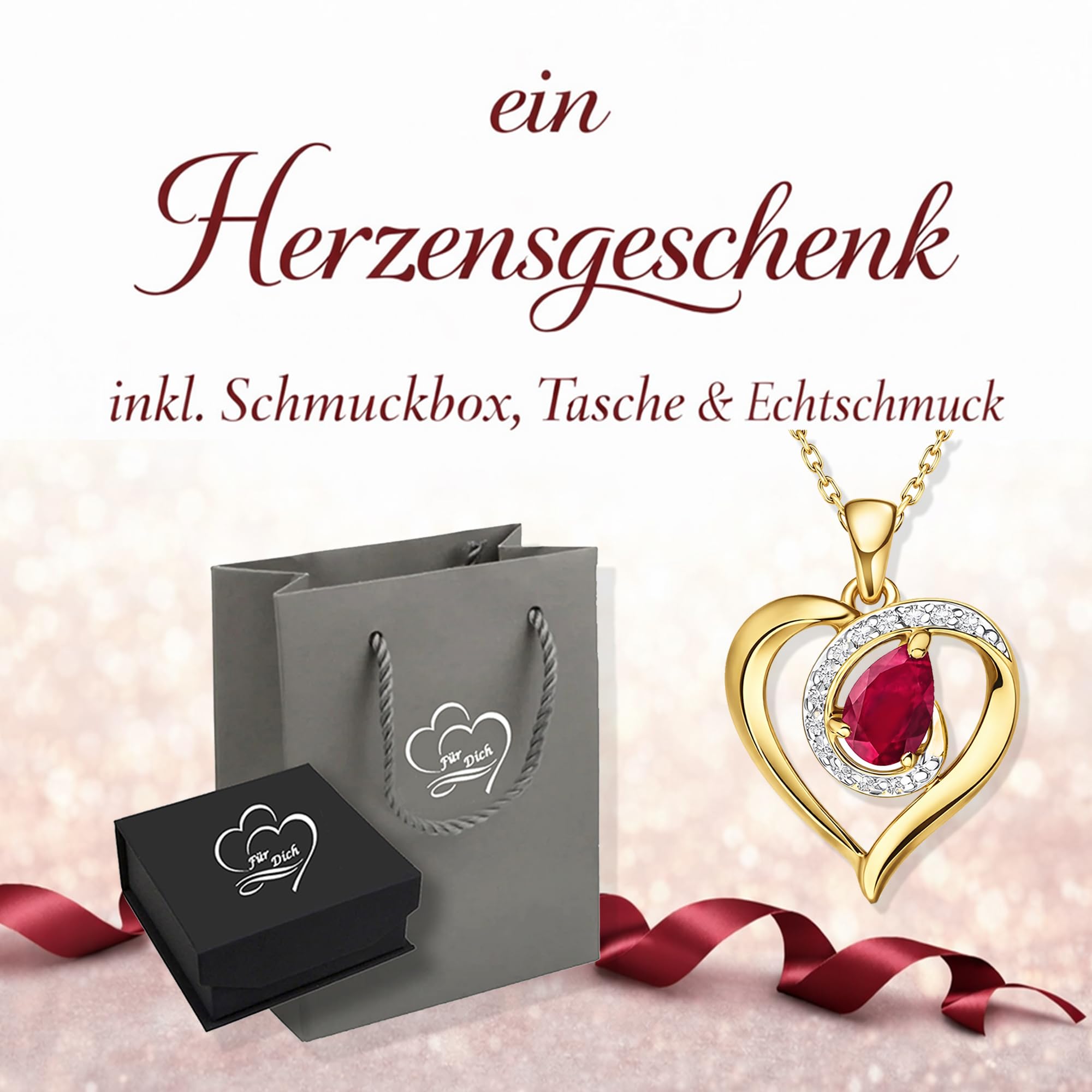 Echte Edelstein Herzkette Damen aus 925 Silber – Halskette mit Herz-Anhänger Schmuck Geschenk für Frauen & Freundin