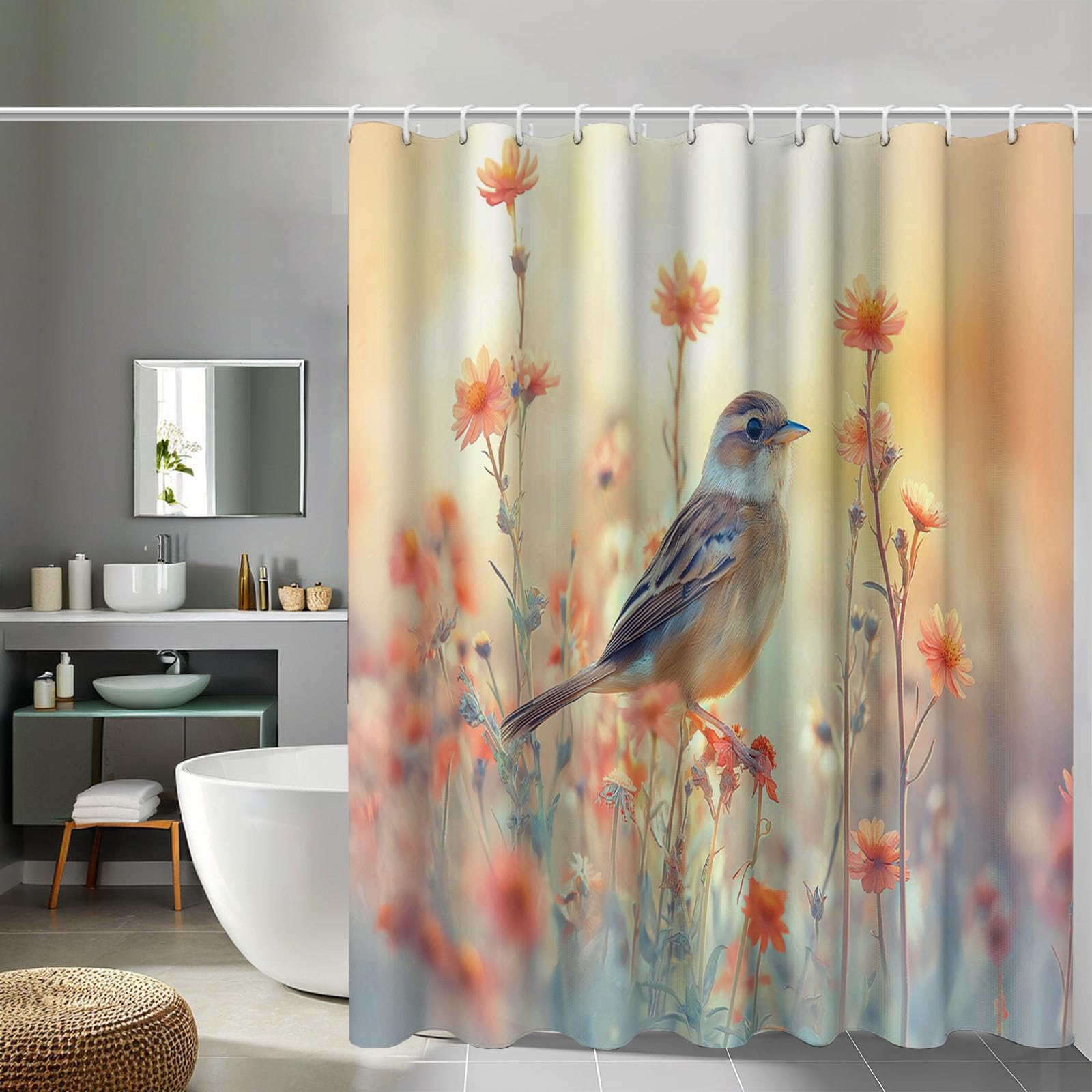 Rideau de douche imperméable fleurs sauvages à séchage rapide 180x180