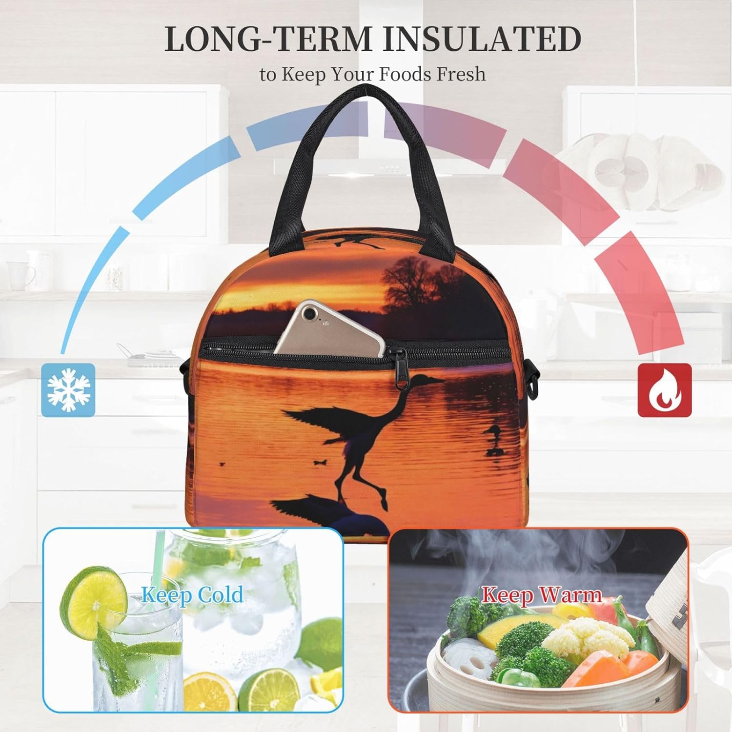 Hunting Flying Wild Ducks Print Reusable Lunch Bag Insulated Lunch Boxes for Office Work Picnic Tote Bag Adjustable
