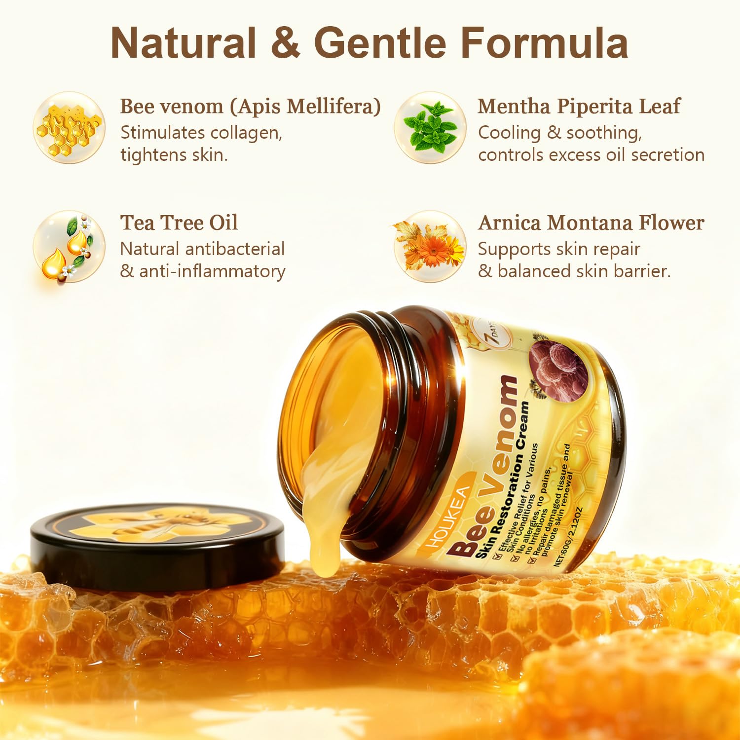 Bee Venom Skin Treatment Cream, Bee Venom Comprehensive Cream, Body Moisturizer with Anti-Aging Formula for Lifting & Firming, Gently Reduces Blemishes Winter essentials 2.12 OZ - Image 3