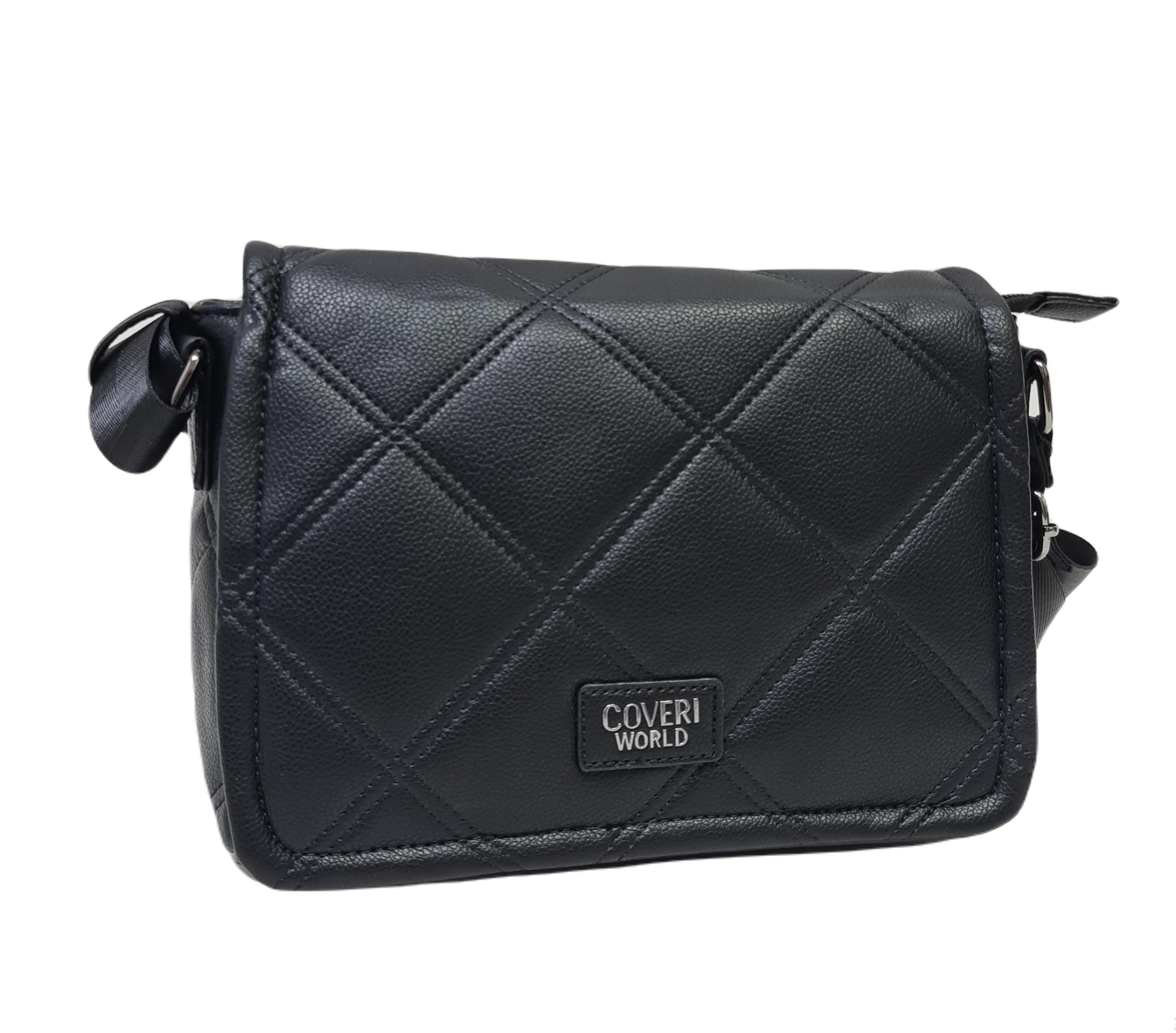 COVERI COLLECTION Borsa Donna Pattina/Tracolla in Ecopelle Trapuntata  Multitasche Tracolla Regolabile in Tessuto Dimensioni: 26 X 20 X 11 cm.  ART. 7535 (NERO) : Amazon.it: Moda