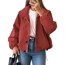 Daacee Women Funnel Neck Windbreaker Jacket Lightweight Bomber Jackets