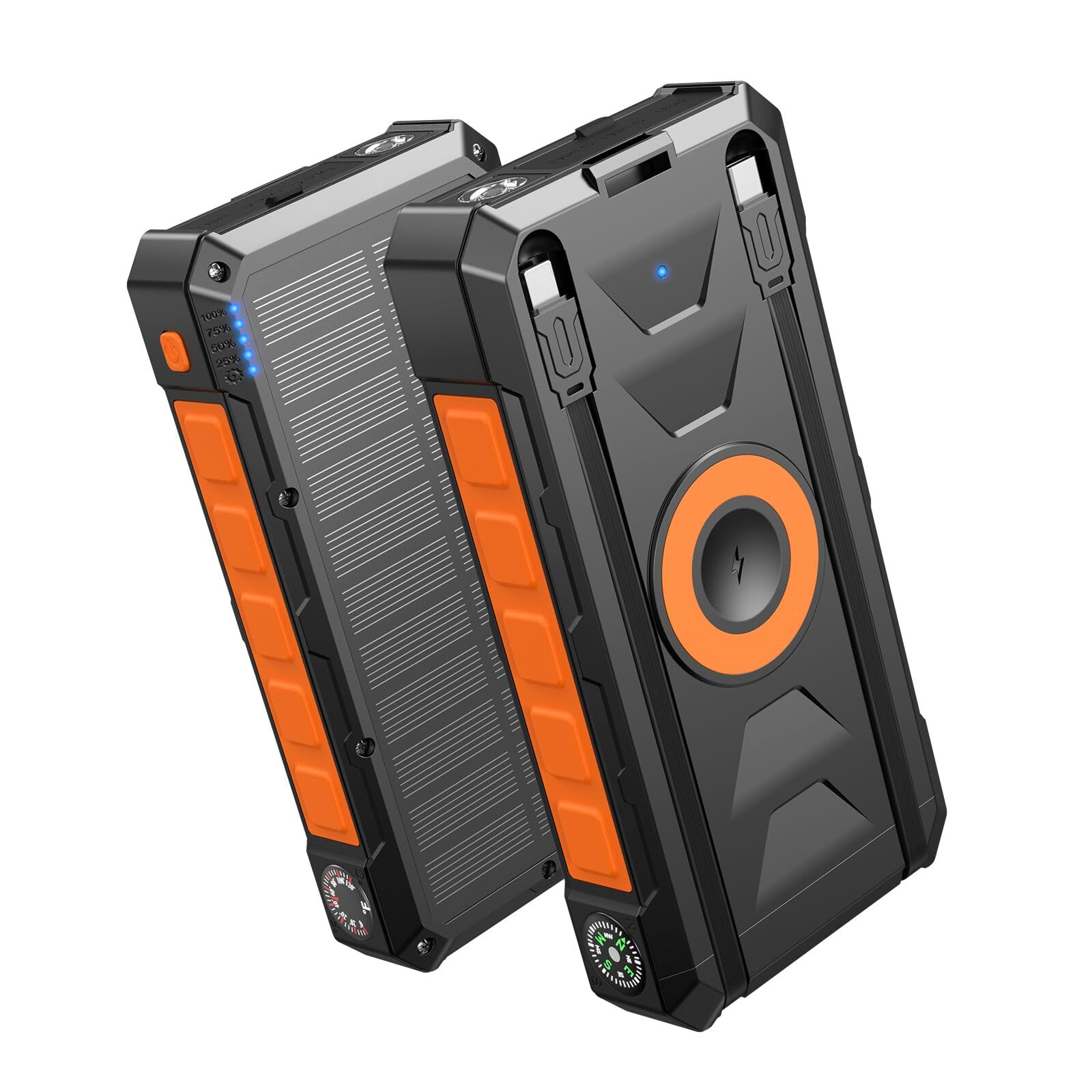SOARAISE 50000mAh Solar Power Bank 22.5W Wireless Portable Solar Charger | PD QC 3.0 Fast Charging, Built-in 2 Cables, Solar Charging, Outdoor Essentials & Bright Flashlight, External Battery Pack
