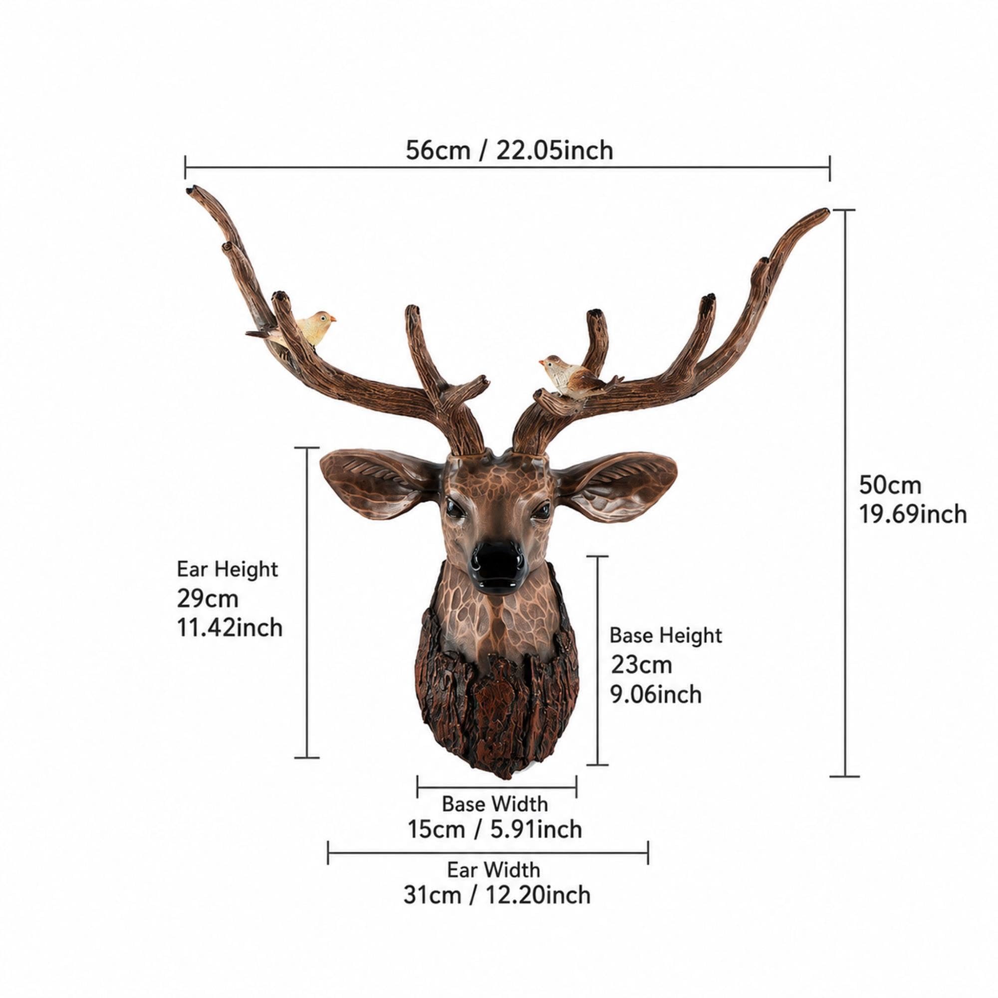Testa di Cervo da Parete 3D in Resina,Scultura Animale Finta Tassidermia