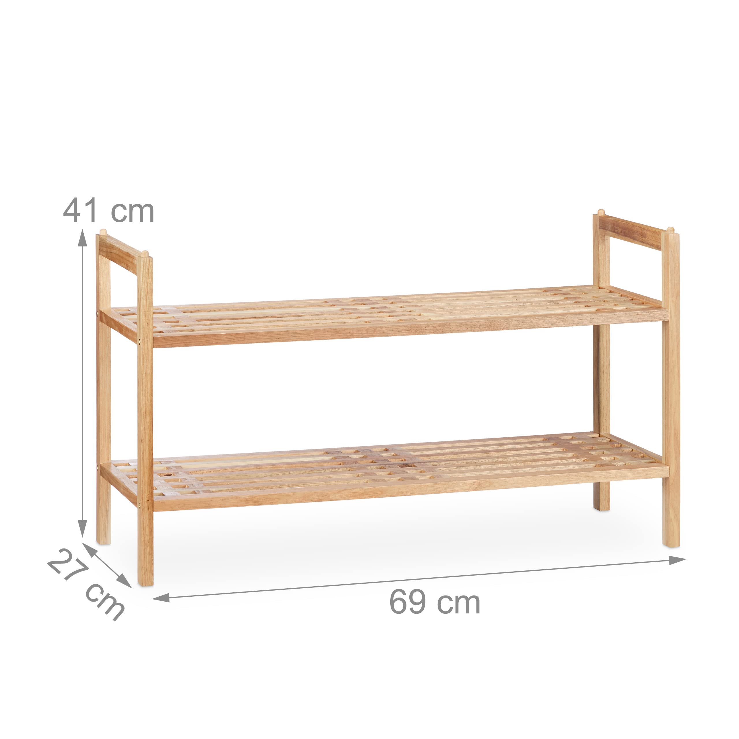 Relaxdays Set da 2 scarpiere, Mobiletto Impilabile Porta Scarpe con 2 Livelli, Legno di Noce, Fino a 12 Paia, 41x69x27 cm,Naturale