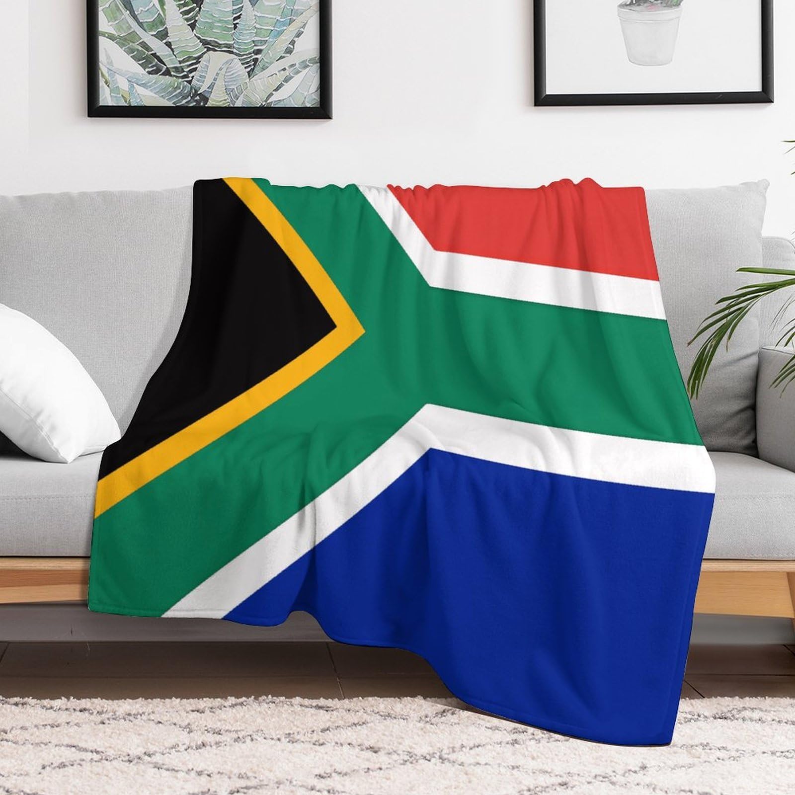 Custom South Africa Flag Blanket Lightweight Flannel Fleece Throw for Couch Sofa Bed Luxury Soft Cozy Plush Lap Bedtime Blanket for All Seasons Bedroom Home Decor Gifts 40x50