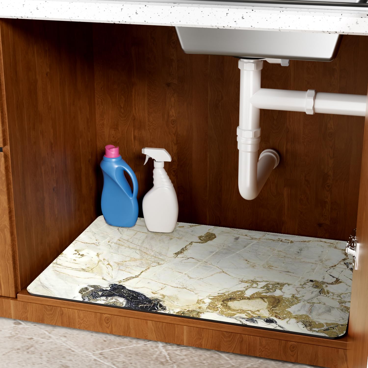 Z·Bling Under Sink Mat 40x50cm/15.74"x19.68",Under Sink Mats For Kitchen Waterproof,Cabinet Protectors For Kitchen Cabinets,Trimmable Kitchen Cabinet Liner,for Bathroom,Kitchen(Yellow)