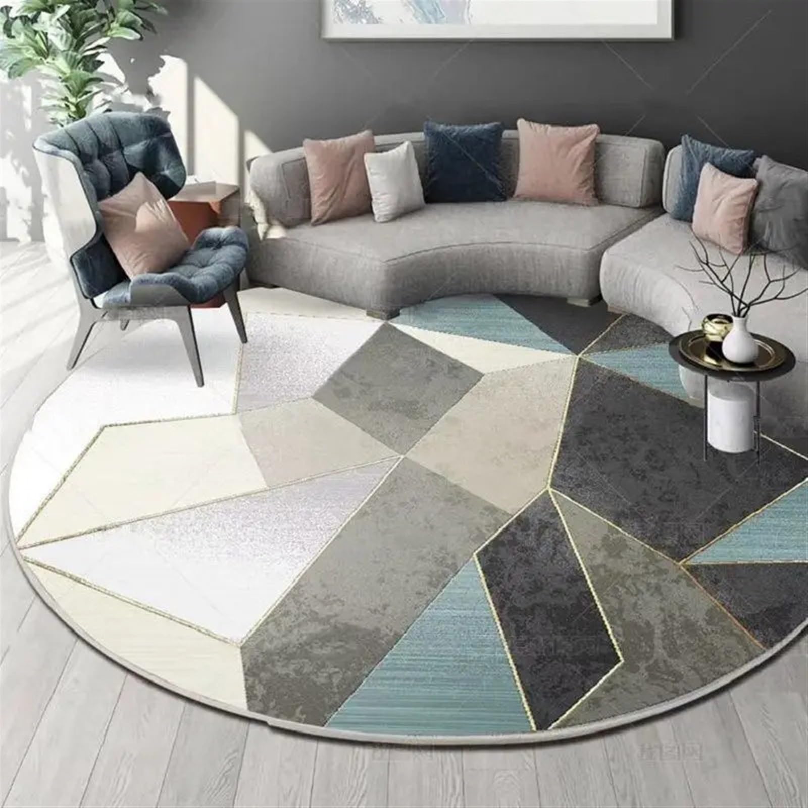 Tapis de salon rond géométrique et tapis de chaise de bureau 80cm
