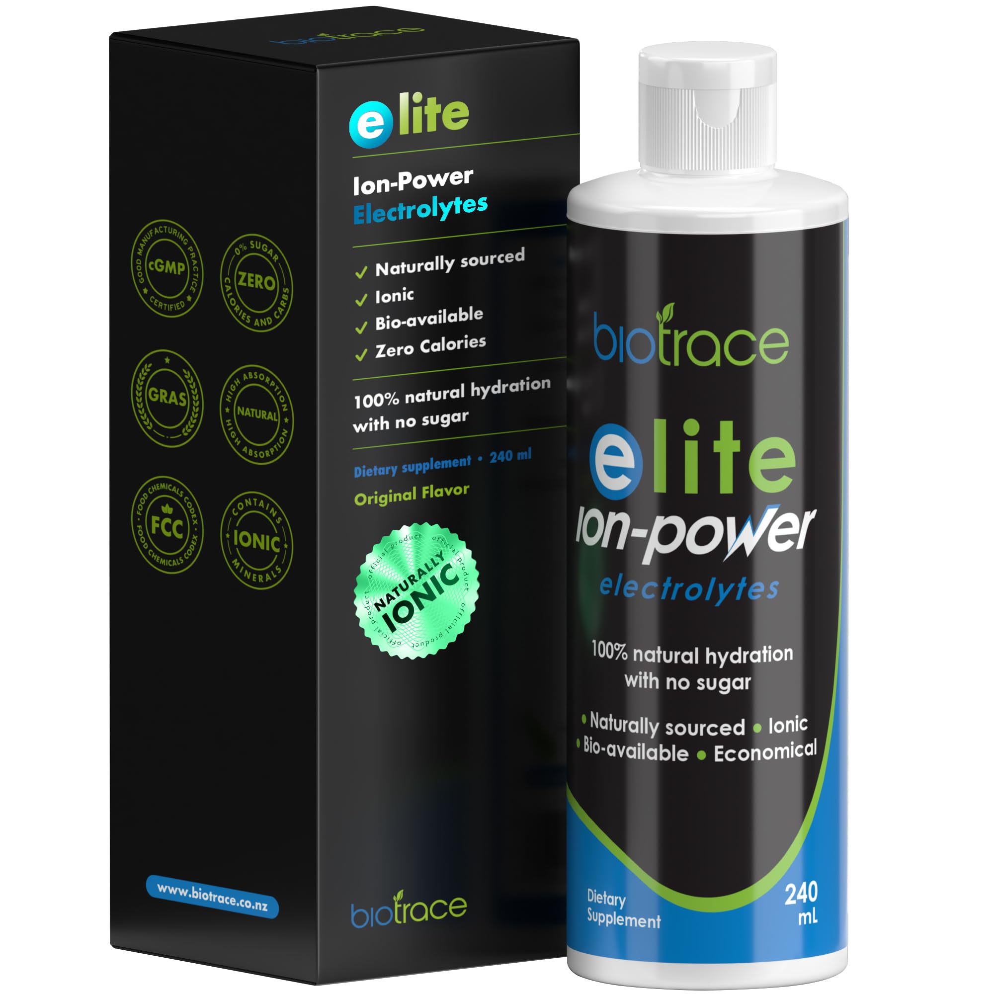 BioTrace Elite Ionic Electrolyte Drops | 0 Calories 0 Sugar 0 Carbs | Rapid Hydration, Stamina, Energy, Muscle Recovery | Trace Minerals Electrolytes | 30%+ More Potassium Magnesium Chloride | 8 fl oz