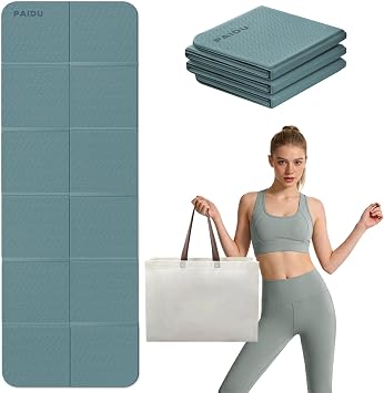 PAIDU Foldable Yoga Mat, 70"x24"x0.31" TPE Non-Slip Mat with Bag