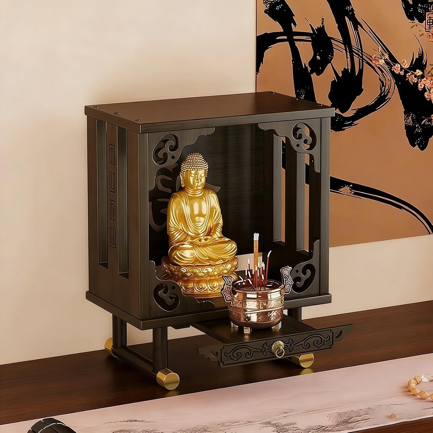 Wall-Mounted Buddha Statue Stand Spacious Layout Tiered Storage Sturdy and Durable Meditation Table Suitable for Bedrooms Living Rooms and Buddhist Shrines(Floor-Standing (Short))
