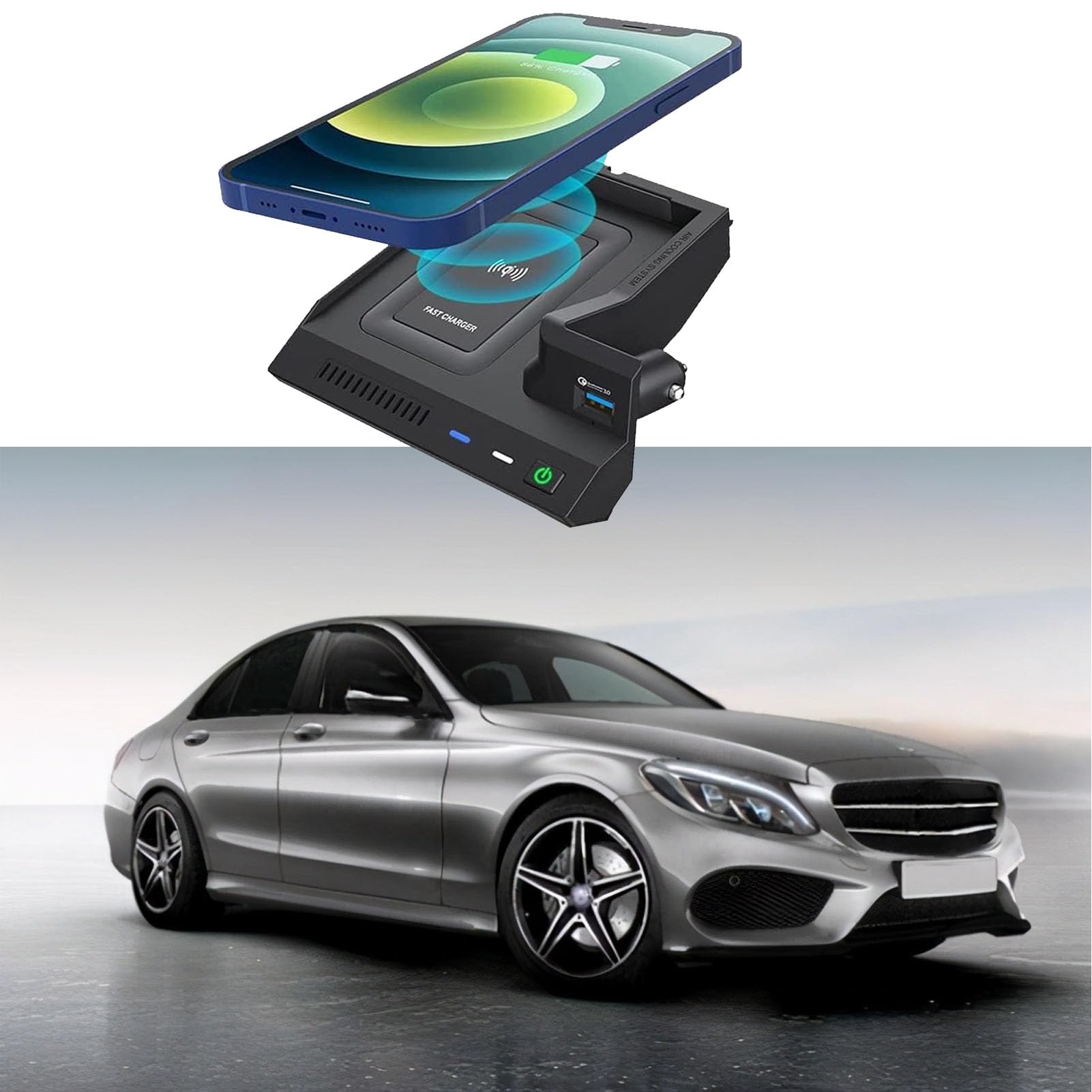 Cargador Inalámbrico para Mercedes-Benz Clase C GLC AMG 2015-2021 Panel De Accesorios para Consola Central De Coche 15W para Cualquier Teléfono Compatible con Qi