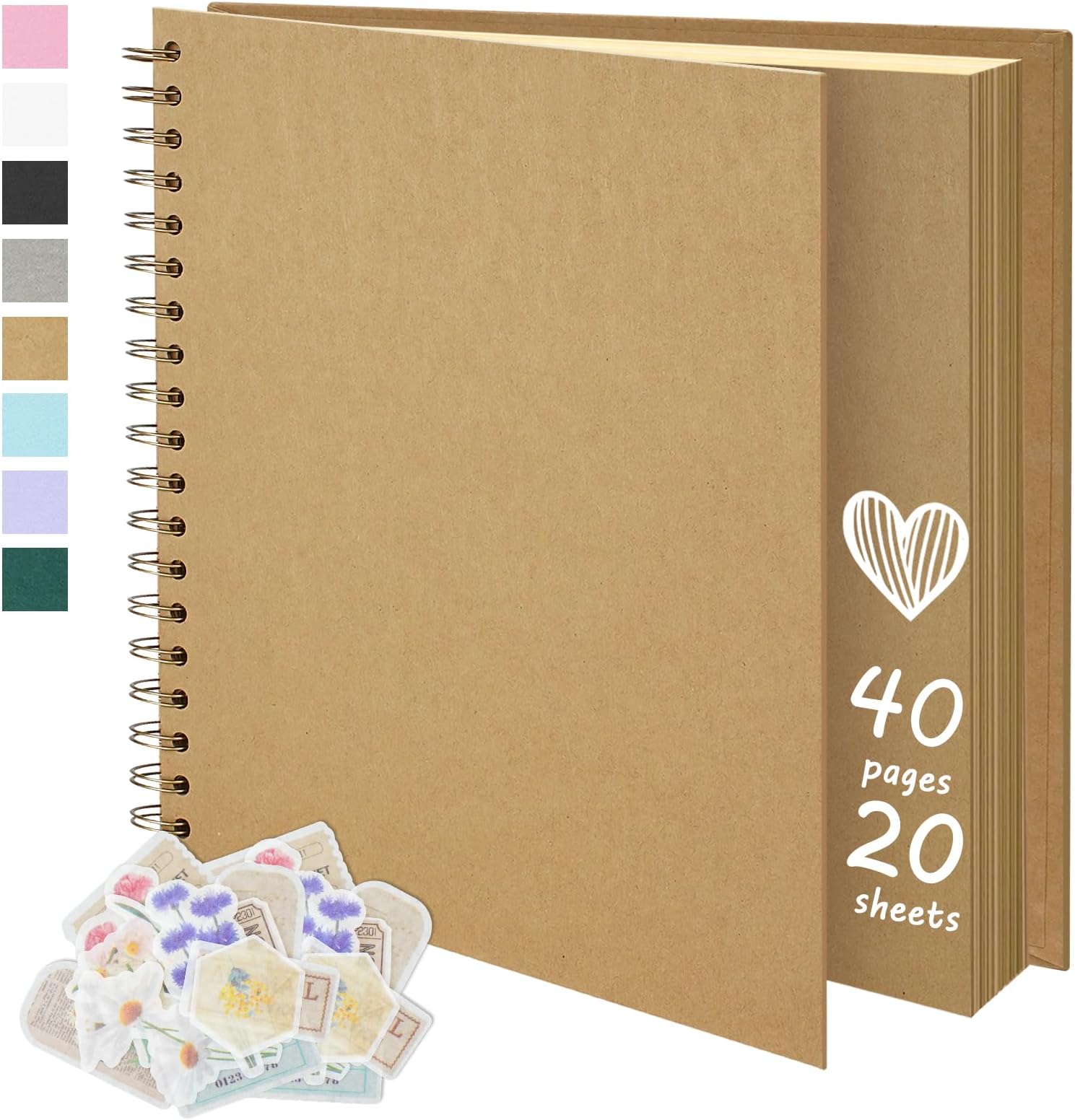 7X7 Inch DIY Scrapbook Photo Album, Kraft Blank Paper Scrap Book 40 Pages Memory Book for Wedding Family, Kraft Color