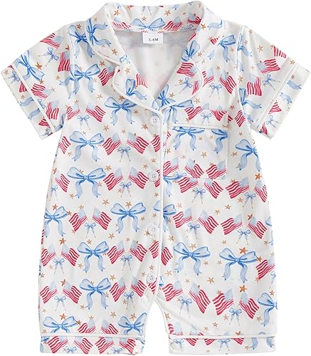 Balaflyie Newborn Summer Pajamas Baby Boy Girl Button Down Romper Cute Infant Sl