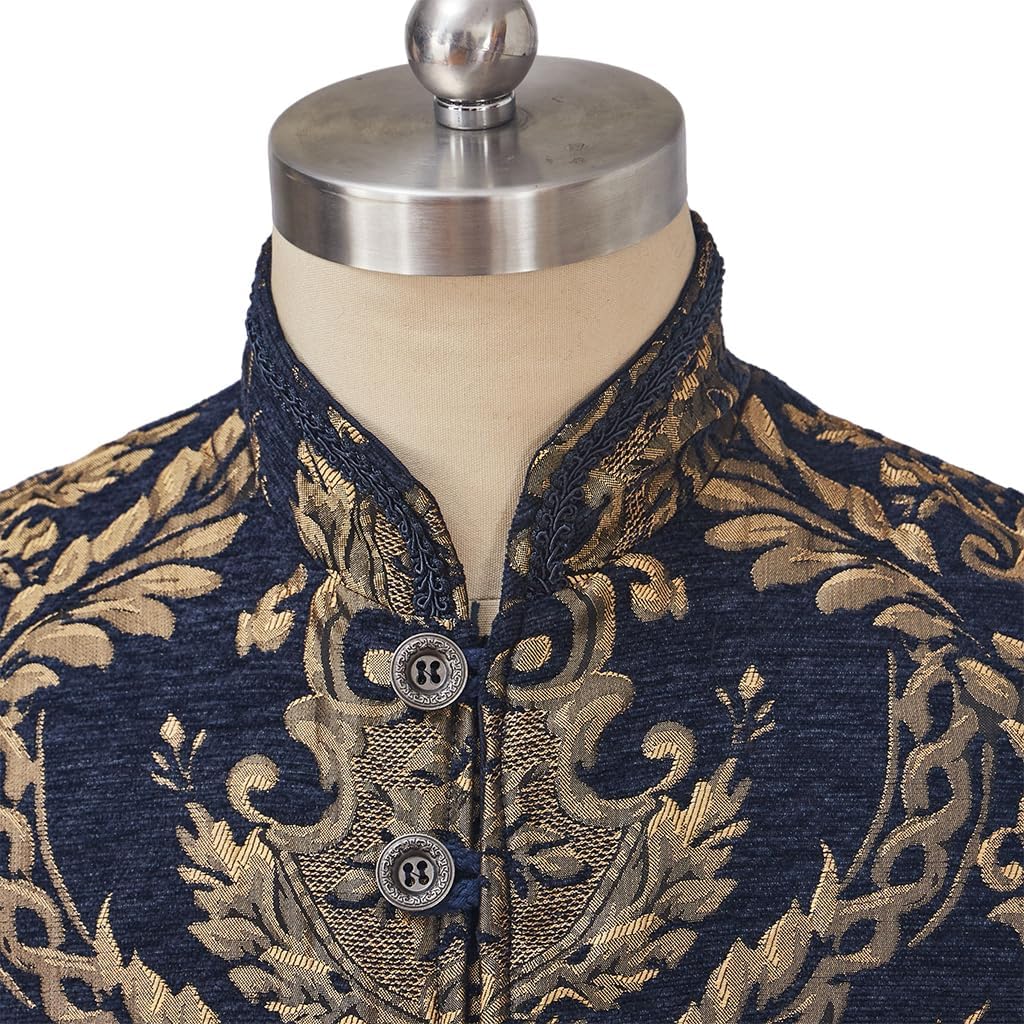 CosplayDiy Mens Tudor Vest Victorian Suit Vest Tudor Jerkin Gothic Steampunk Waistcoat - Image 6