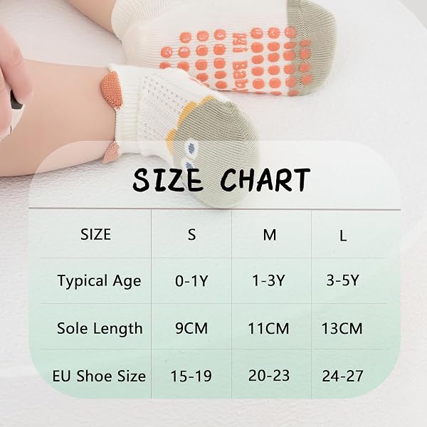 Baby Non-slip Ankle Socks with Grip, Cotton, Breathable, for Babies, Boys, Girls, 5 Pairs of Multicoloured - 5
