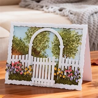 3D Backgrounds Frame Cutting Dies for Card Making Metal Die-Cuts Scrapbooking Art DIY Paper Craft Embossing for Party WeddingAlbum Decoration (Fence Floral Plants-11.3x11cm)
