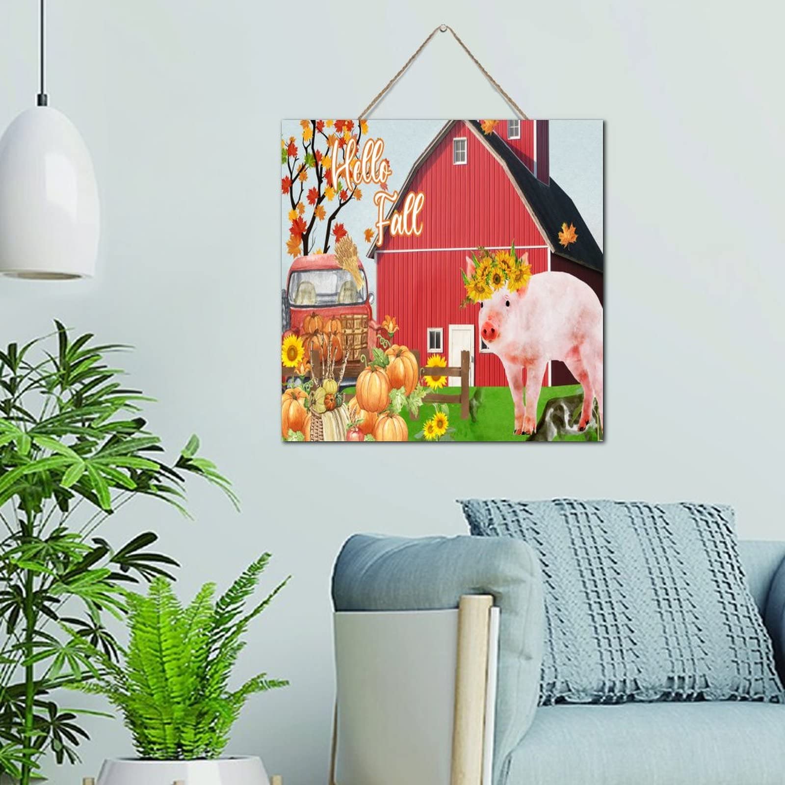 Joli cochon amusant en forme de citrouille deco bois Hello Fall