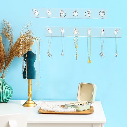 Miniatura 6 de Roshtia 8 piezas de colgador de collar de pared multiusos organizador de collar de pared soporte de pulsera con 6 ganchos acrílico soporte de