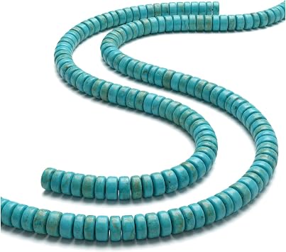 130PCs Turquoise Beads and Coral Stones Beads for Jewelry Making Aquamarine Western Style Flat Round Beads for Bracelets and Stone Crafts 4mm*2mm