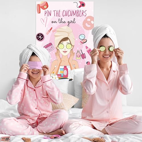 Miniatura 6 de Kit de juegos de fiesta de spa, póster de calcomanías de fiesta de spa con los ojos vendados para niños, niñas, mujeres, para fiesta de maquillaje,