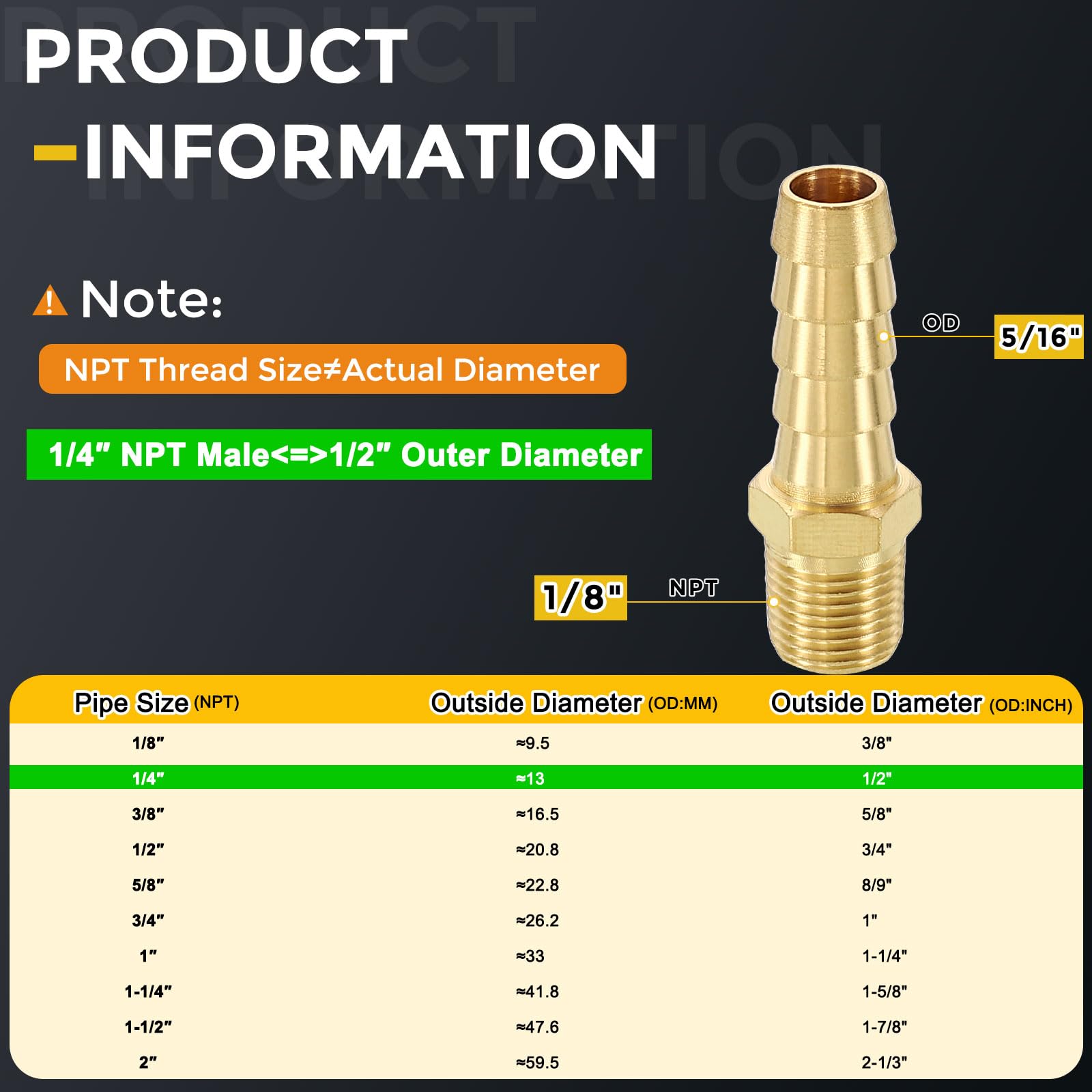 METALLIXITY 10Pcs Brass Hose Barb to NPT Male Adapter 5/16" Barb x 1/8" NPT Male for Automotive Motorcycle, Marine, Truck - Image 2