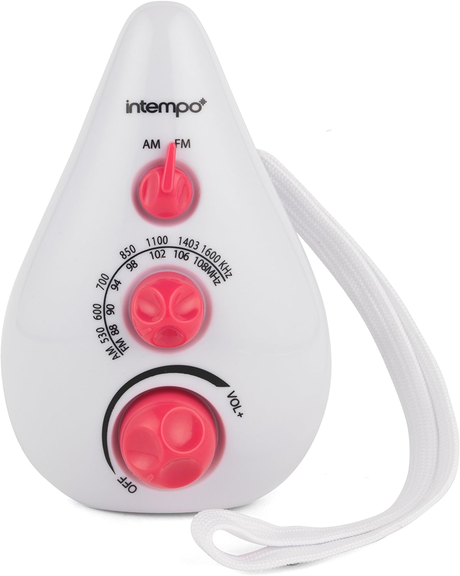Intempo EE1459PINK Dual Band AM/FM Teardrop Shower Radio, Pink
