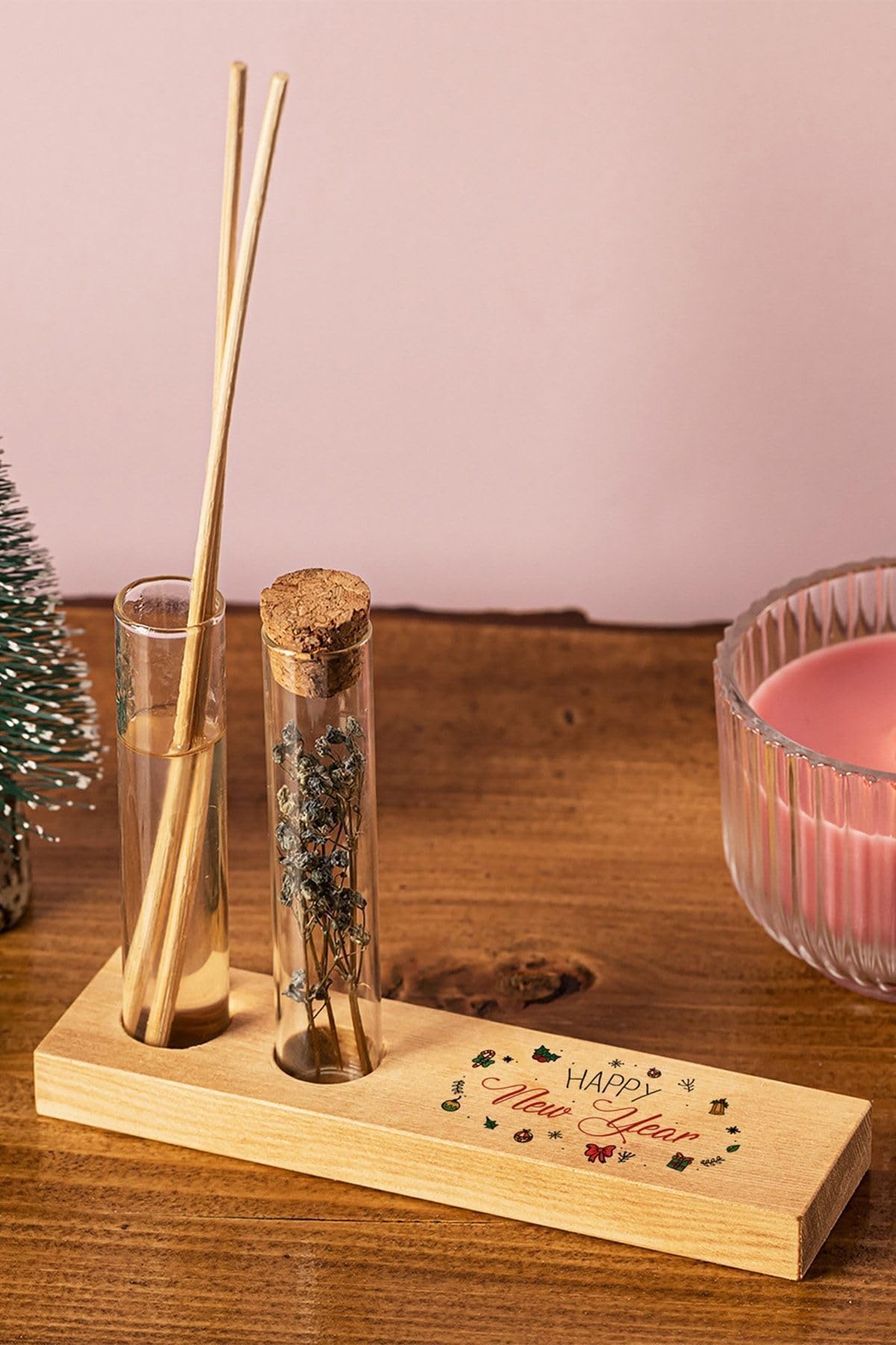 Yılbaşı Tasarımlı Dekoratif Set - Bambu Oda Kokusu Şişesi