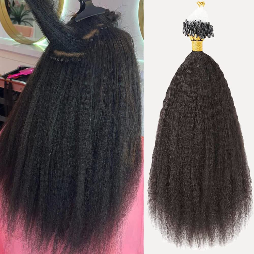 Hesperis Micro Loop Hair Extensions Brazilian Remy Virgin Hair Loose Curly 100g Per Pack Human Hair Coarse Straight Micro Rings Hair Extensions 1g/strand (16inch, Natural Color)