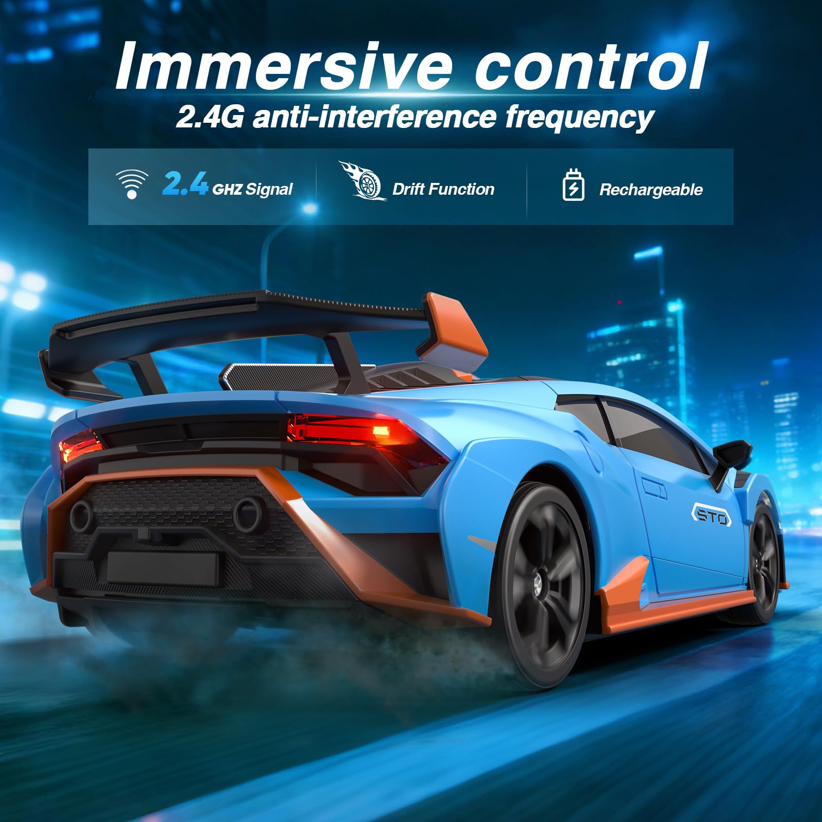 Lamborghini RC Drift Car, 1:24 Mini 4WD Remote Control Drift Cars with Full Proportional Throttle and LED Light - Image 4