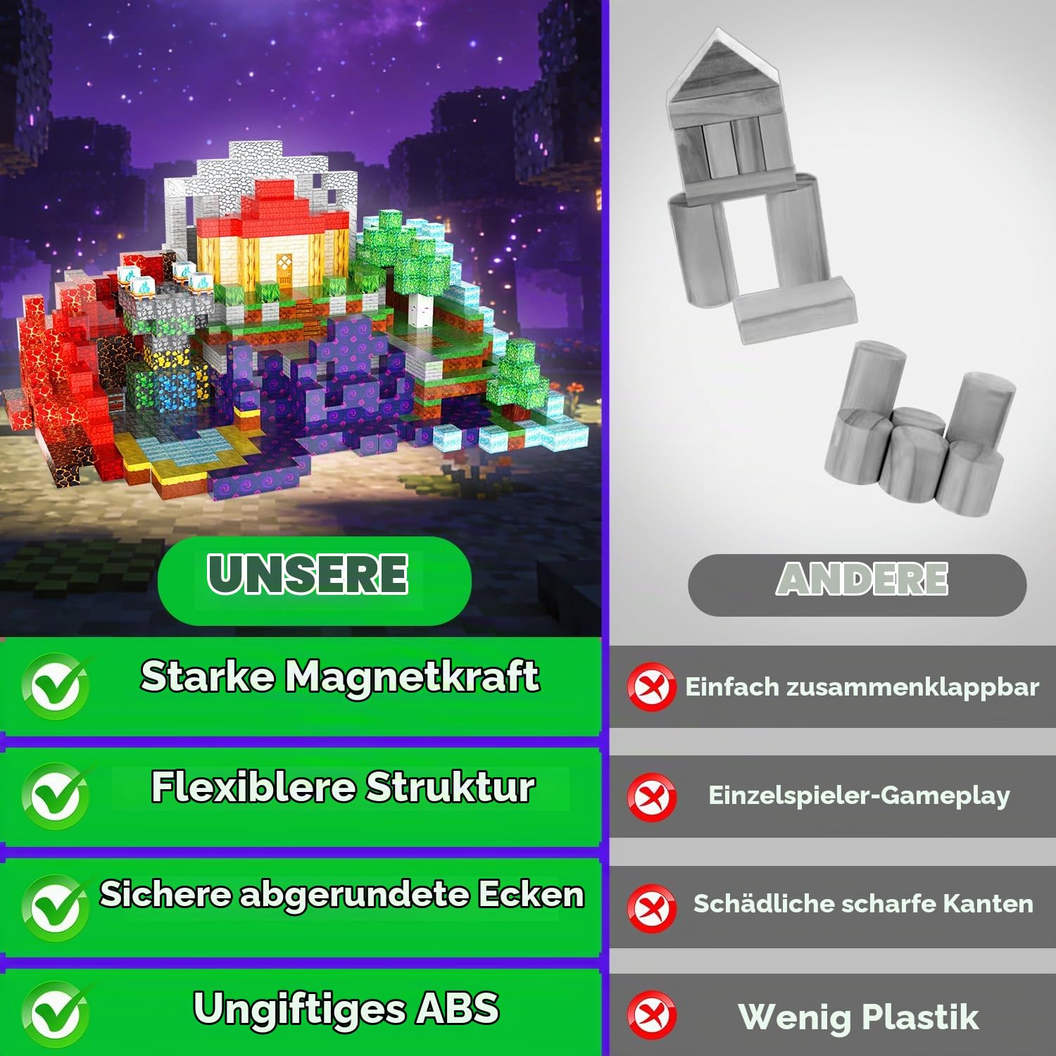 POPERFUN Magnetische Bausteine 600PCS, Magnetbausteine Kinder ab 3-12 Jahren, STEM Lernspielzeug Magnetblöcke, Pädagogisches Spielzeug als Geburtstags