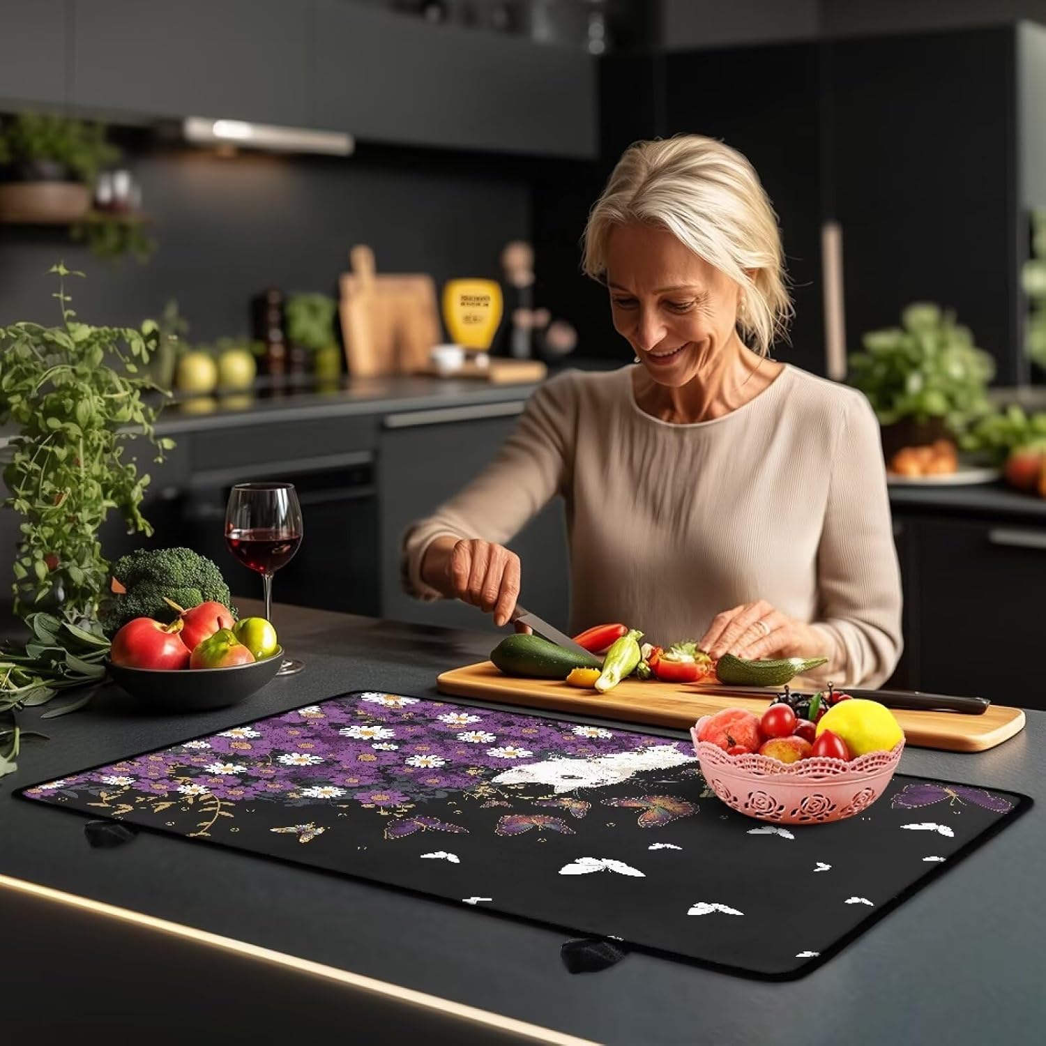 Stove Top Cover for Electric Stove,Cat Butterfly Print Silicone Stove Mat for Glass Top Stove, Glass Cooktop Protector Dish Drying Mats Range Covers for Electric Stover