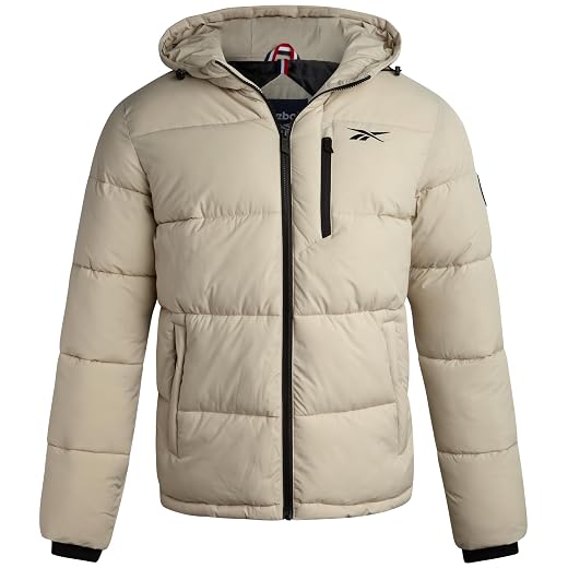 Reebok Jaqueta masculina – Jaqueta de inverno resistente ao clima para homens, casaco acolchoado quente com capuz e bolsos