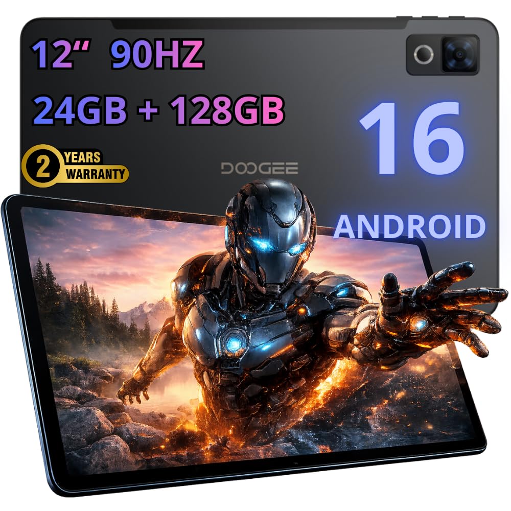 DOOGEE U12 | 12″ FHD+ 90 Hz IPS Display | 24GB RAM + 128 GB (erweiterbar bis 2 TB) | 13 MP + 8 MP Kamera | Dual-Band Wi-Fi | GPS | Bluetooth 5.3 | 2 Jahre Garantie | Obsidian Schwarz