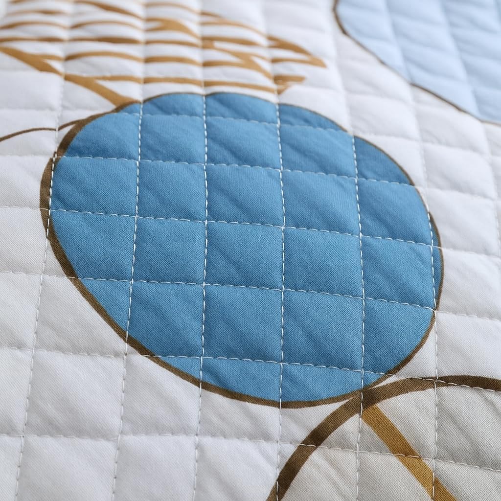 DBOZE Reversible Cotton Blend 3-Piece Embroidery Pattern Elegant Bedding Quilt Set with Embroidered Decorative Shams Soft Bedspread & Coverlet Set (Blue/White, Queen)