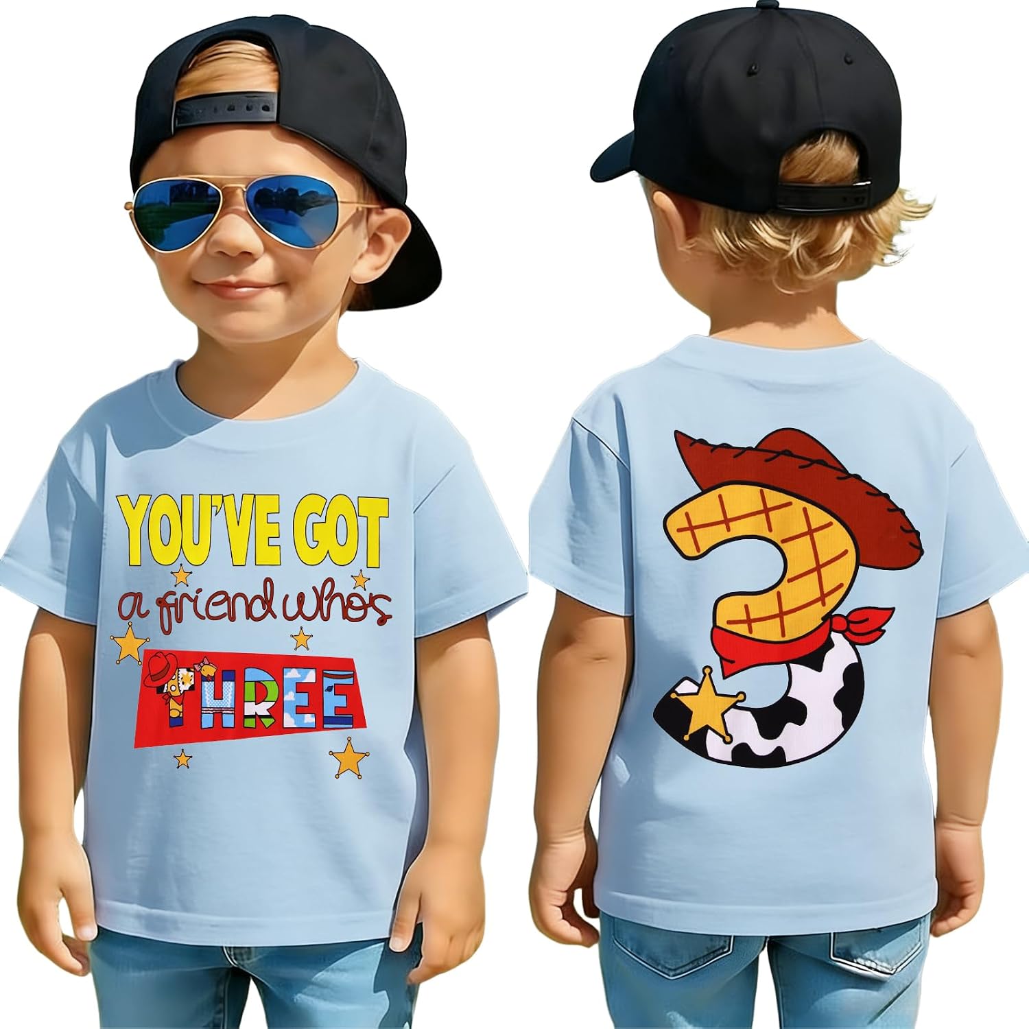 KEKEMI 3T Birthday Boy Shirt You've Got A Friend Who's Three Birthday Tshirt 3T Boy Short Sleeve Tees Tops Bday Party Outfits