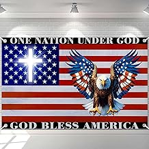 Ticuenicoa Independence Day Banner 70.8x43.3 Inch - Patriotic Eagle & Flag Design with Cross Symbol, God Bless Outdoor/Indoor Celebration Decor