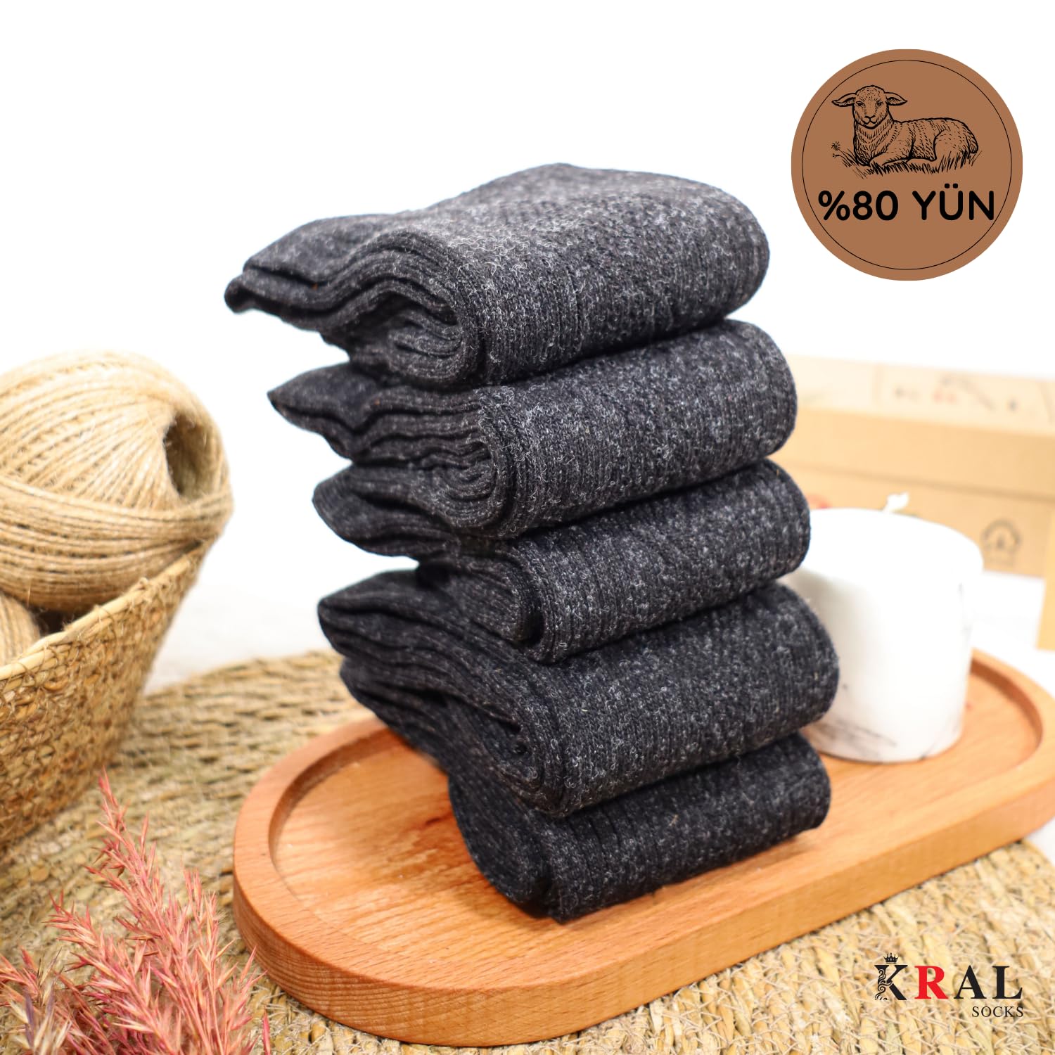 Lambswool Termal Çorap – 5 Çift Dikişsiz Kuzu Yünlü Kışlık Set – Hediye Kutulu, Soğuk Havalara Özel (siyah, 36-40)