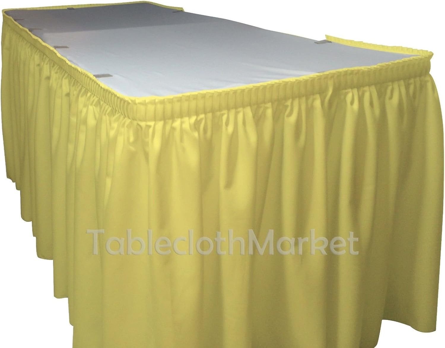 14 Ft Table Skirt with Matching Tablecloth Topper and 10 Clips for Wedding Trade Show Yellow